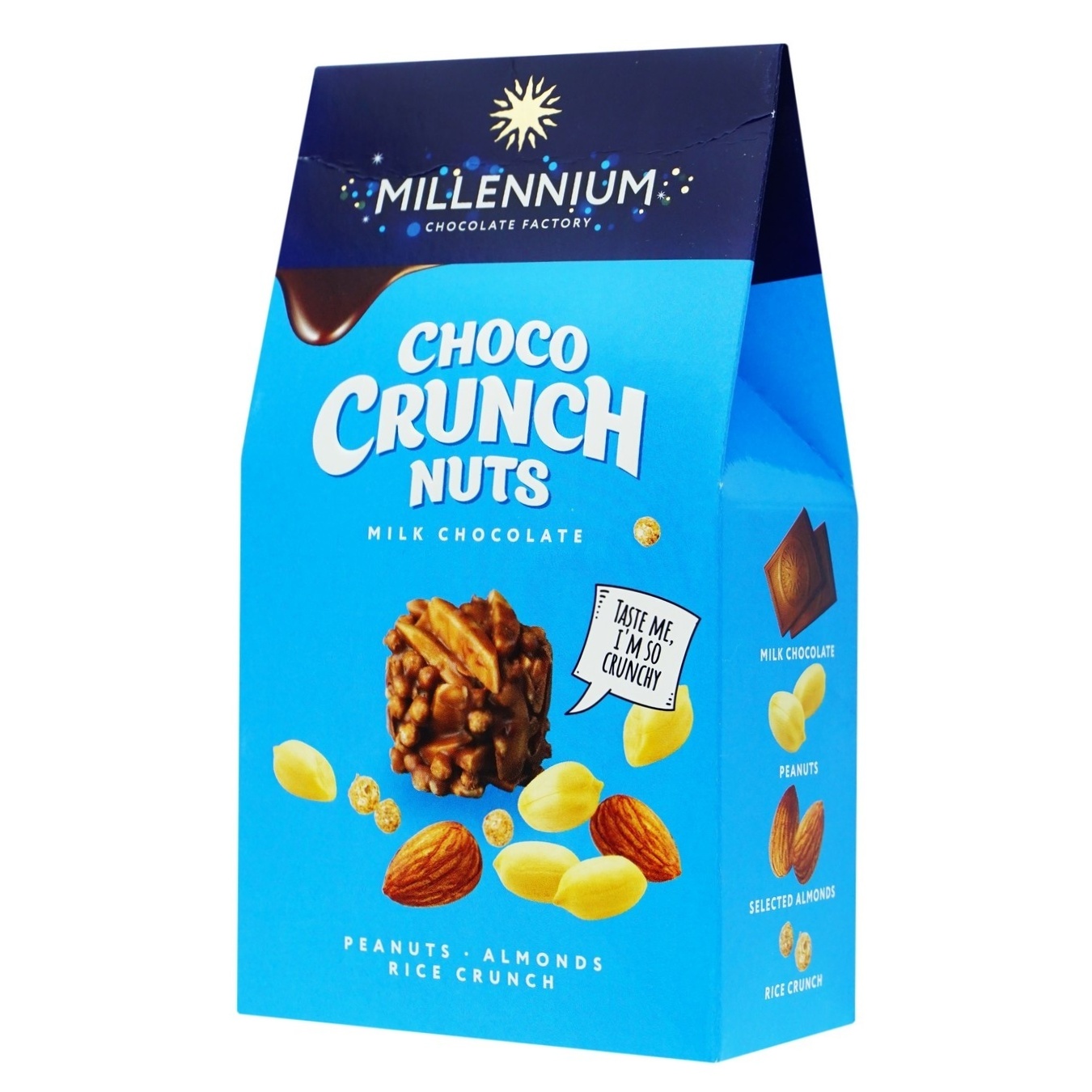 Конфеты Millennium Choco Crunch Nuts с арахисом миндалем и рисовыми шариками в молочном шоколаде 100г
Конфеты Millennium Choco Crunch Nuts с арахисом миндалем и рисовыми шариками в молочном шоколаде 100г