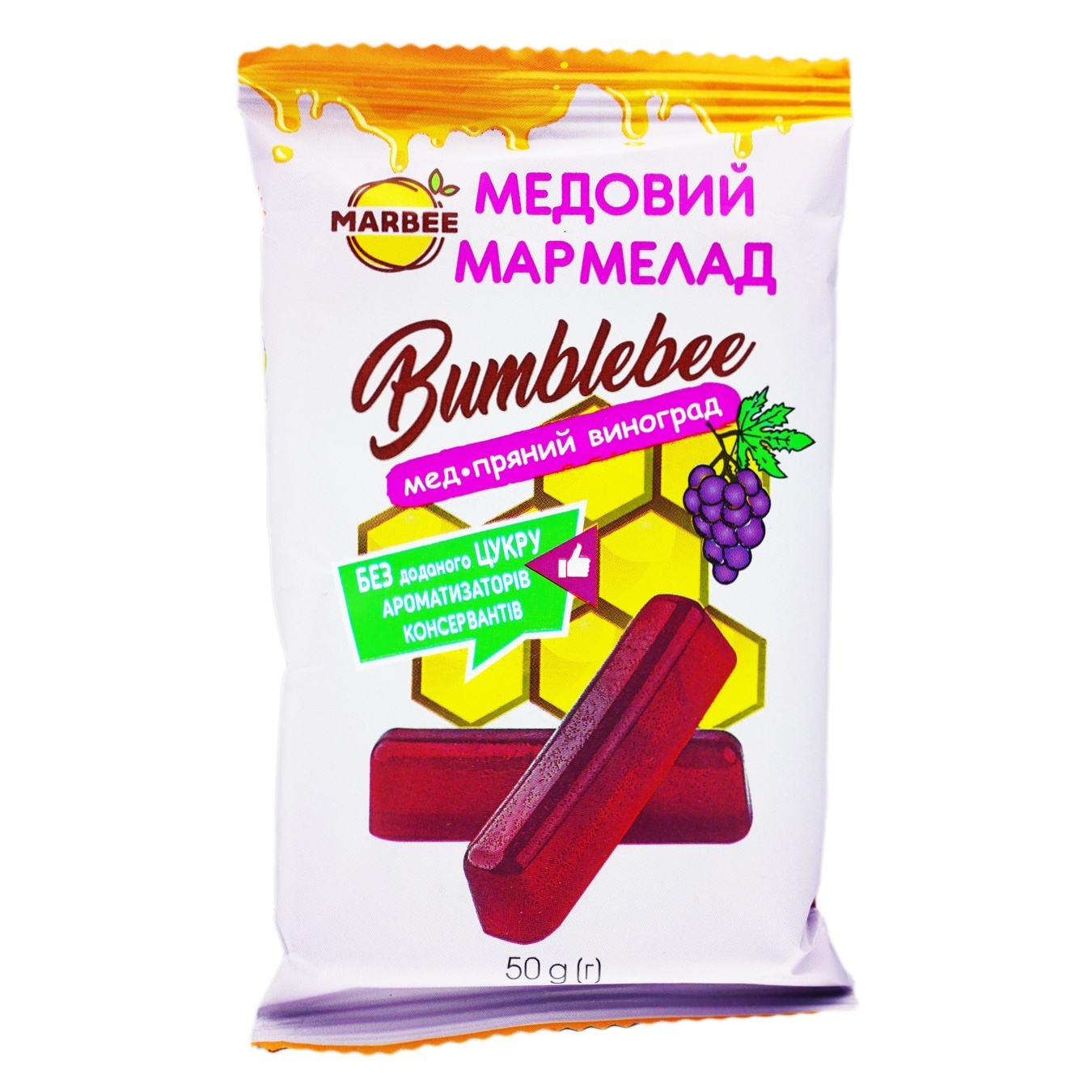 Мармелад Marbee Bumblebee мед-пряный виноград 50г
Мармелад Marbee Bumblebee мед-пряный виноград 50г