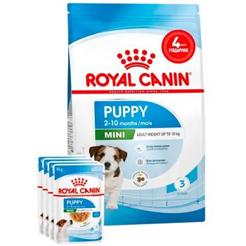 Набір корму Royal Canin Mini Puppy для цуценят малих порід cухий 2кг + вологий 4шт х 85г - купити, ціни на MasterZoo - фото 1