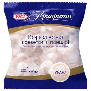 Креветка королівська Vici в панцирі без голови свіжоморожена 26/30 - купити, ціни на ULTRAMARKET - фото 1