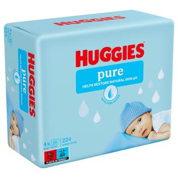 Серветки вологі Huggies Pure Quad 3+1 56х4шт