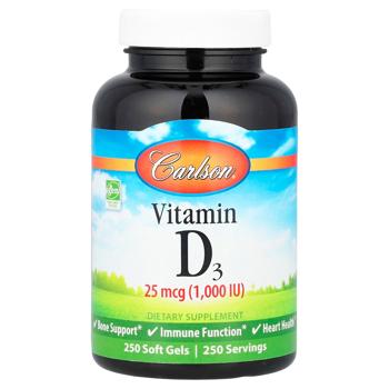 Вітамін D3, Vitamin D3, Carlson Labs, 1000 МО (25 мкг), 250 гелевих капсул - купить, цены на Biotus - фото 1