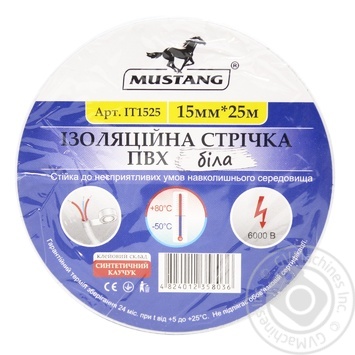 Ізоляційна стрічка Mustang Біла 15мм 25м - купити, ціни на - фото 1