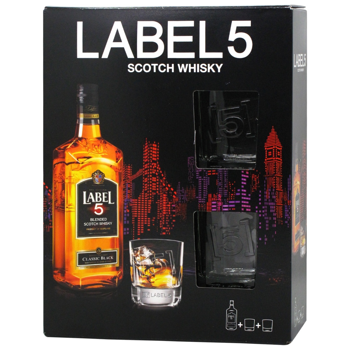 

Виски Label 5 Scotch набор + 2 стаканы 40% 0,7л