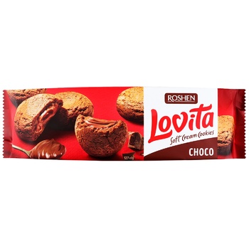 Печиво Roshen Lovita Soft Cream Cookies Choco з начинкою з какао 127г - купити, ціни на Восторг - фото 1