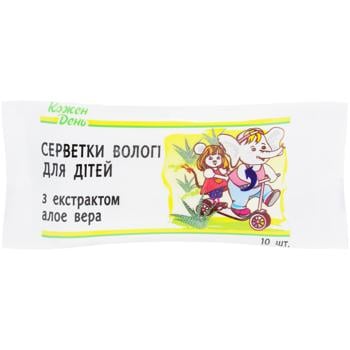 Салфетки Каждый День влажные для детей с экстрактом алоэ вера 10шт - купить, цены на Auchan - фото 1