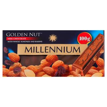 Millennium Gold Nut Milk Chocolate with Whole Almonds and Raisins 100g