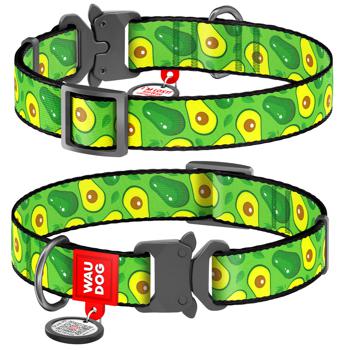 Waudog Nylon Dog Collar with QR Passport 23-35cm/15mm Green with Avocado Pattern