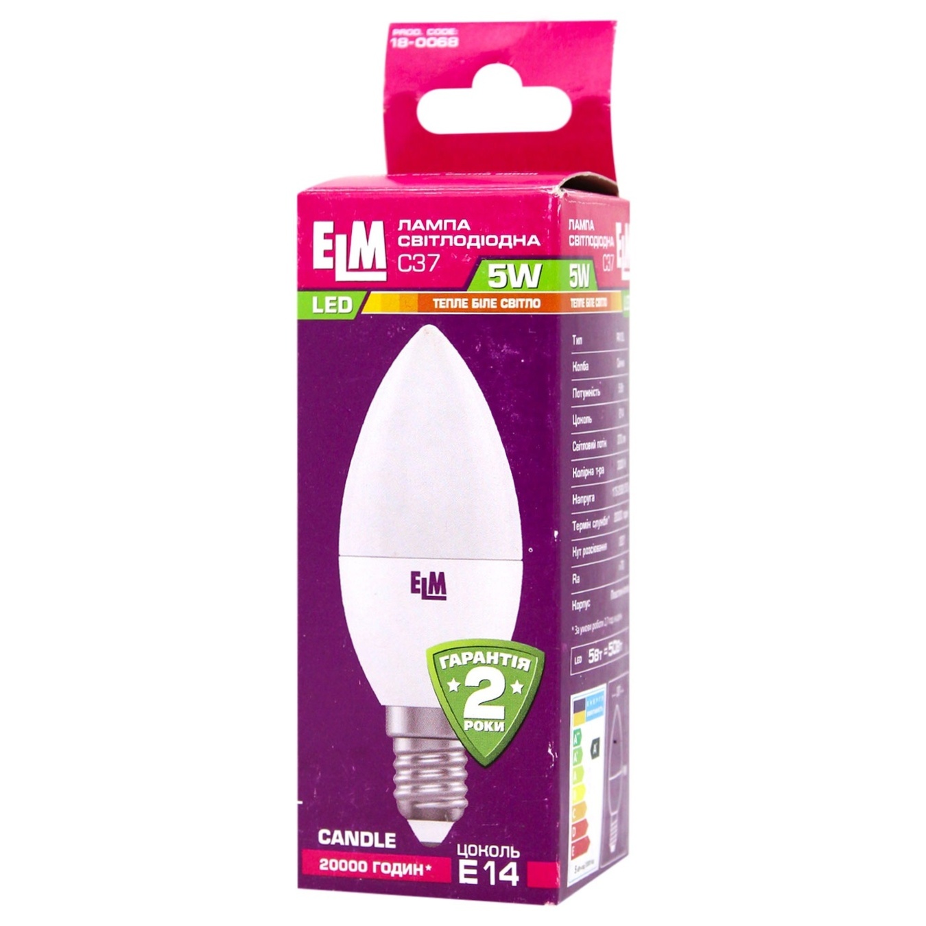 

Лампочка ELM Candle 5W Е14 3000K светодиодная
