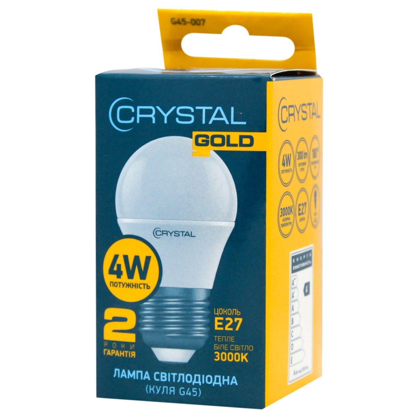 

Лампочка Crystal Gold G45 4W Е27 3000K светодиодная