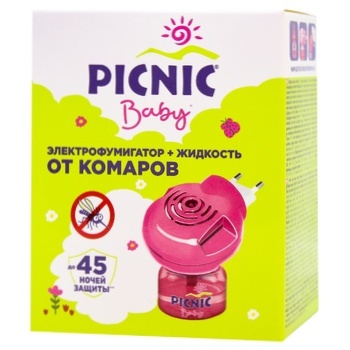 Электрофумигатор Picnic Baby с жидкостью 30мл 45 ночей от комаров - купить, цены на Auchan - фото 1