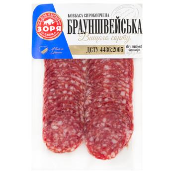 Колбаса Зоря Днепра Брауншвейская сырокопченая нарезка высший сорт 80г - купить, цены на Чудо Маркет - фото 1