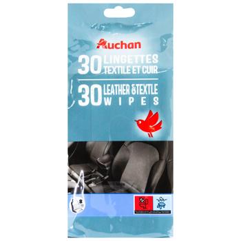 Серветкі вологі Auchan автомобільні для шкіри та текстилю 30шт - купити, ціни на Auchan - фото 1