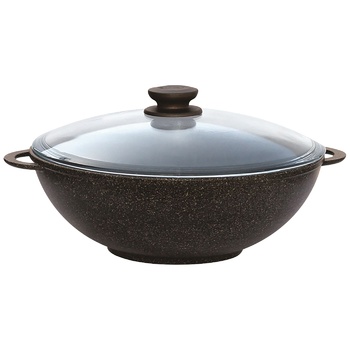 Biol Granite Brown Wok Frying Pan with Lid 28cm