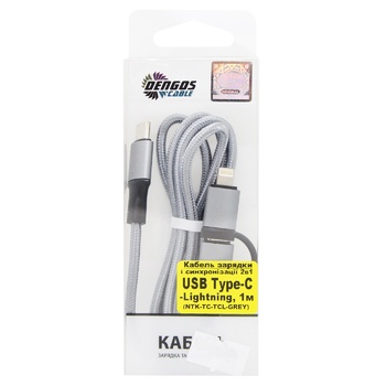 Кабель Dengos USB-C-USB Type-C/Lightning Grey 1м - купити, ціни на ULTRAMARKET - фото 1