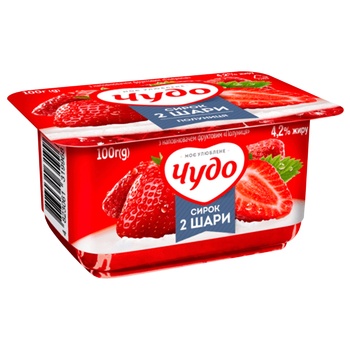 Десерт творожный Чудо Клубника 4,2% 100г - купить, цены на Auchan - фото 1