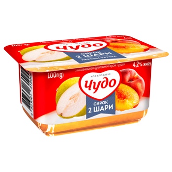 Chudo Peach-Pear Two-Layer Curd Dessert 4.2% 100g - buy, prices for Auchan - photo 1