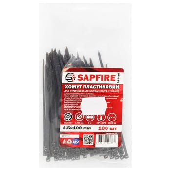 Хомут Sapfire пластиковый черный 2,5х100мм 100шт - купить, цены на ULTRAMARKET - фото 1