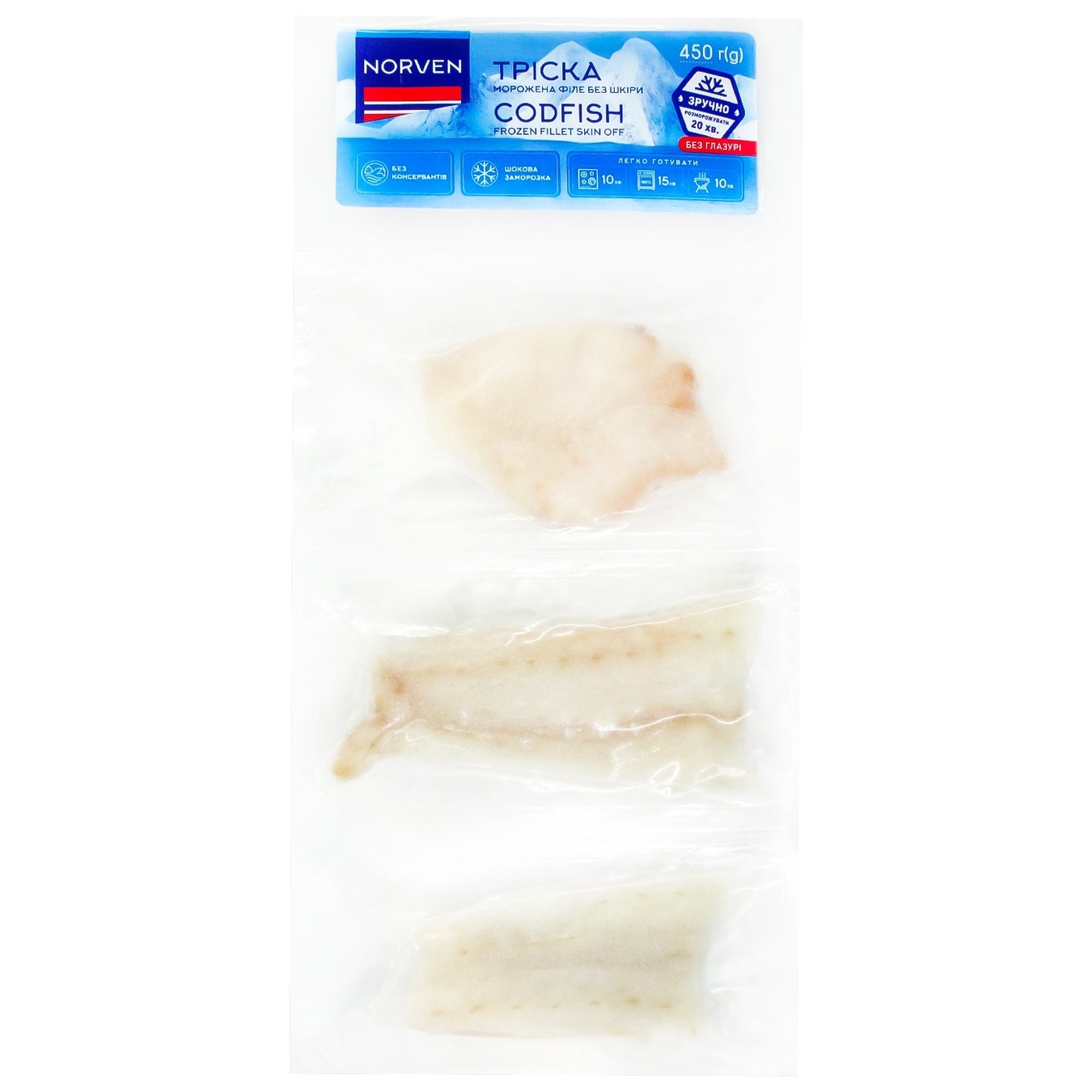 

Филе Norven трески без кожи мороженое 450г