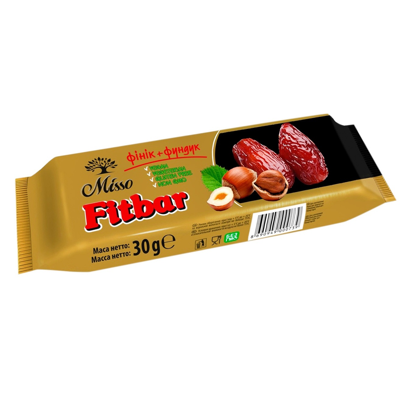

Батончик Misso Fitbar финик+фундук 30г