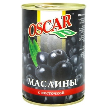 Маслини Oscar чорні з кісточкою 300г - купити, ціни на МегаМаркет - фото 1