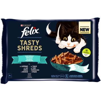 Felix Tasty Shreds Wet Food with Salmon and Tuna for Adult Cats 4x80g - buy, prices for MasterZoo - photo 1