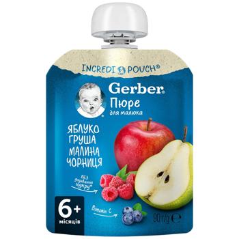 Пюре Gerber Яблоко груша малина черника 90г - купить, цены на МегаМаркет - фото 1