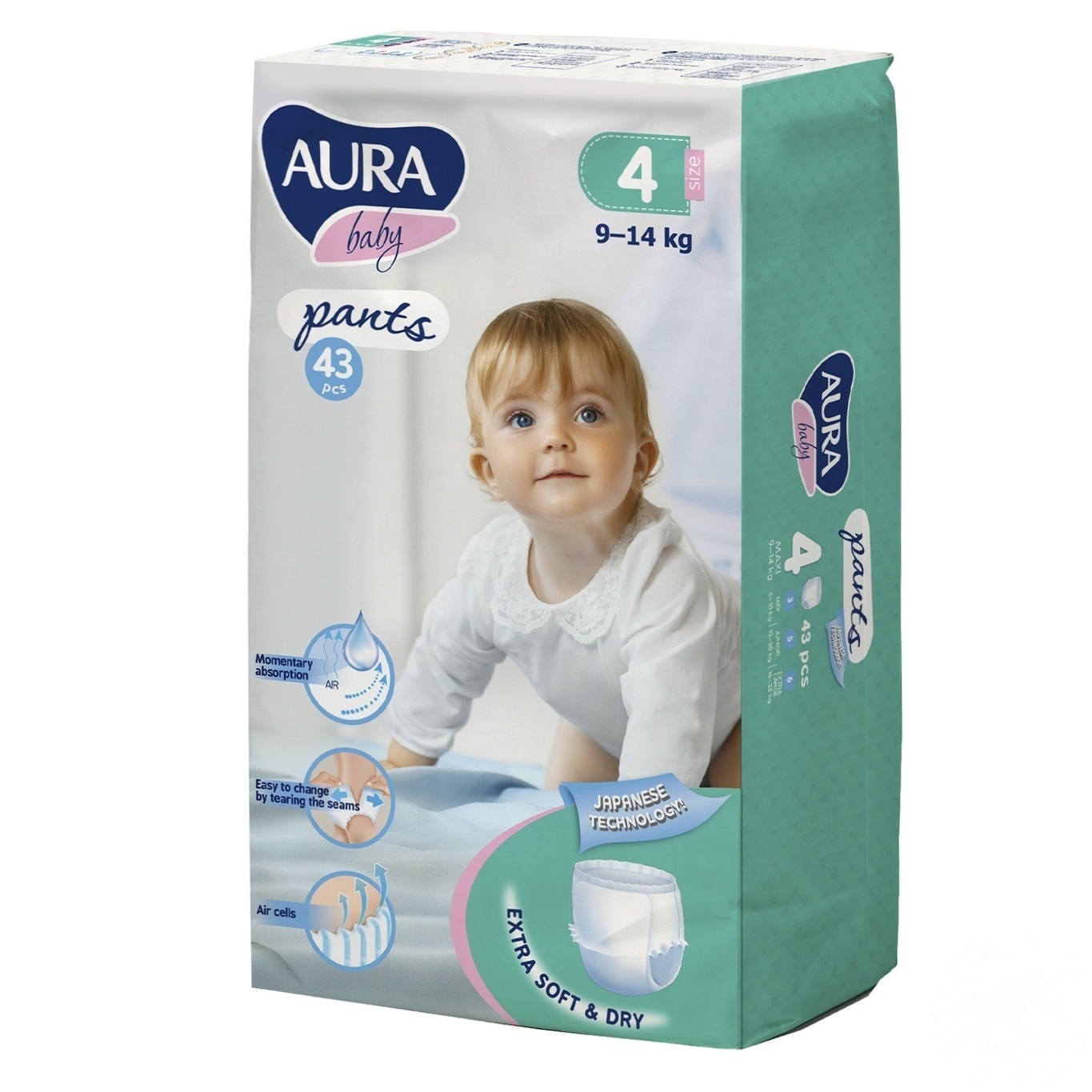 

Трусики Aura 4 для детей 9-14кг 43шт