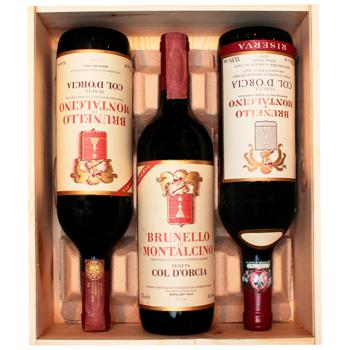 Вино Col d’Orcia Brunello di Montalcino Riserva Vert Pack 1979, 1980, 1981 красное сухое набор 13,5% 3шт х 0,75л - купить, цены на WINETIME - фото 1