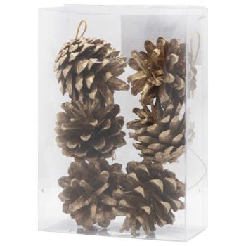 Украшения ёлочные Набор шишек натуральных золотые 6шт - купить, цены на КОСМОС - фото 1