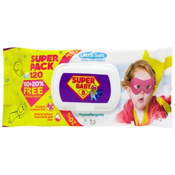 Салфетки Super Baby SuperPack влажные ромашка и алоэ 120шт - купить, цены на Таврия В - фото 2