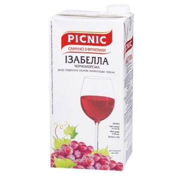 Вино Picnic Изабелла красное полусладкое 9-12% 1л - купить, цены на ULTRAMARKET - фото 1