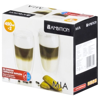 Ambition Mia Double Glass Glasses Set 450ml 2pcs - buy, prices for - photo 3