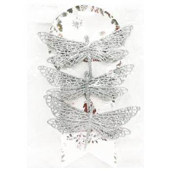 Украшение елочное Бабочки серебряные 3шт*17см - купить, цены на Таврия В - фото 1