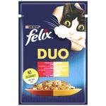 Корм вологий Felix Fantastic Duo з яловичиною та птицею для дорослих котів 85г