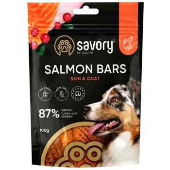 Лакомство для собак Savory Salmon Bars с лососем для кожи и шерсти 100г