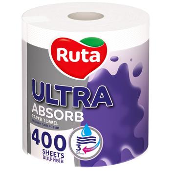 Полотенца бумажные Ruta Ultra 3-слойные 400 отрывов - купить, цены на Идеал - фото 1