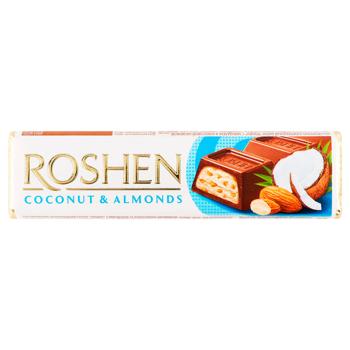 Батончик Roshen молочно-шоколадный с миндалем и кокосовой начинкой 38г - купить, цены на Идеал - фото 1