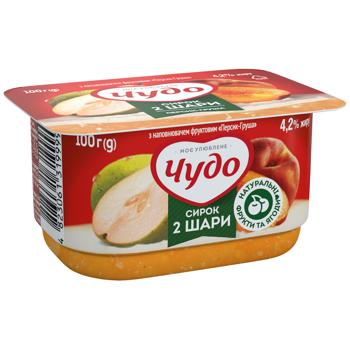 Десерт сирковий Чудо Персик-груша двошаровий 4,2% 100г - купити, ціни на КОСМОС - фото 1