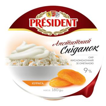 Сир кисломолочний President зі сметаною та курагою 9% 180г - купити, ціни на - фото 2
