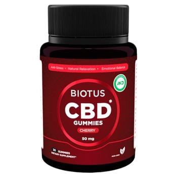 Biotus CBD Gummies Cherry Flavored Cannabidiol 50mg 30 chewables