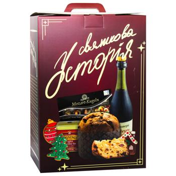 Panettone Cupcake with Chocolate Drops 500g + Valmarone Lambrusco Red Semi-dry Sparkling Wine 8% 0.75l + Mozart Chocolate Candies in Dark Chocolate 200g + Twinings Black Tea 100g + Gingerbread 3pcs Gift Set - buy, prices for METRO - photo 2