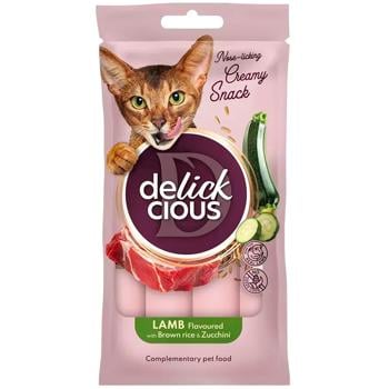 Ласощі для котів Delickcious Creamy Snack з ягням, коричневим рисом та цукіні 4шт*15г - купити, ціни на MasterZoo - фото 1