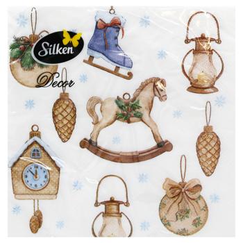 Серветки столові Silken Ялинка з іграшками 3-шарові 33*33см 18шт - купити, ціни на - фото 2