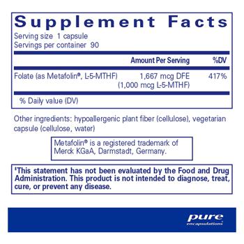 Фолат і метилфолат Pure Encapsulations 1000мкг 90 капсул - купити, ціни на Біотус - фото 2