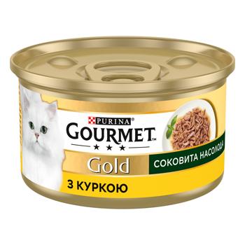 Корм влажный Gourmet Gold Сочное Наслаждение с курицей для взрослых кошек 85г