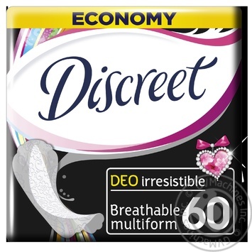 Ежедневные гигиенические прокладки Discreet Deo Irresistible Multiform 60шт купить, цены на МегаМаркет - фото 1