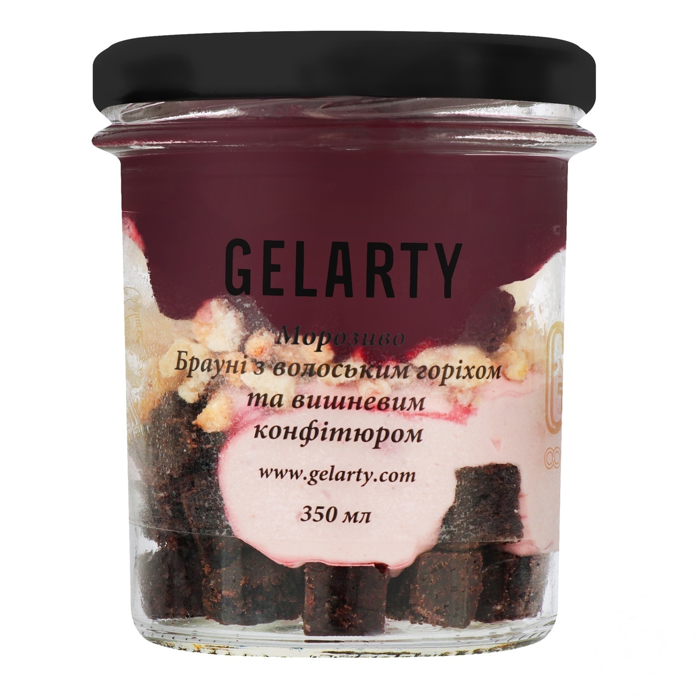 

Мороженое Gelarty Брауни с грецким орехом и вишневым конфитюром 350г