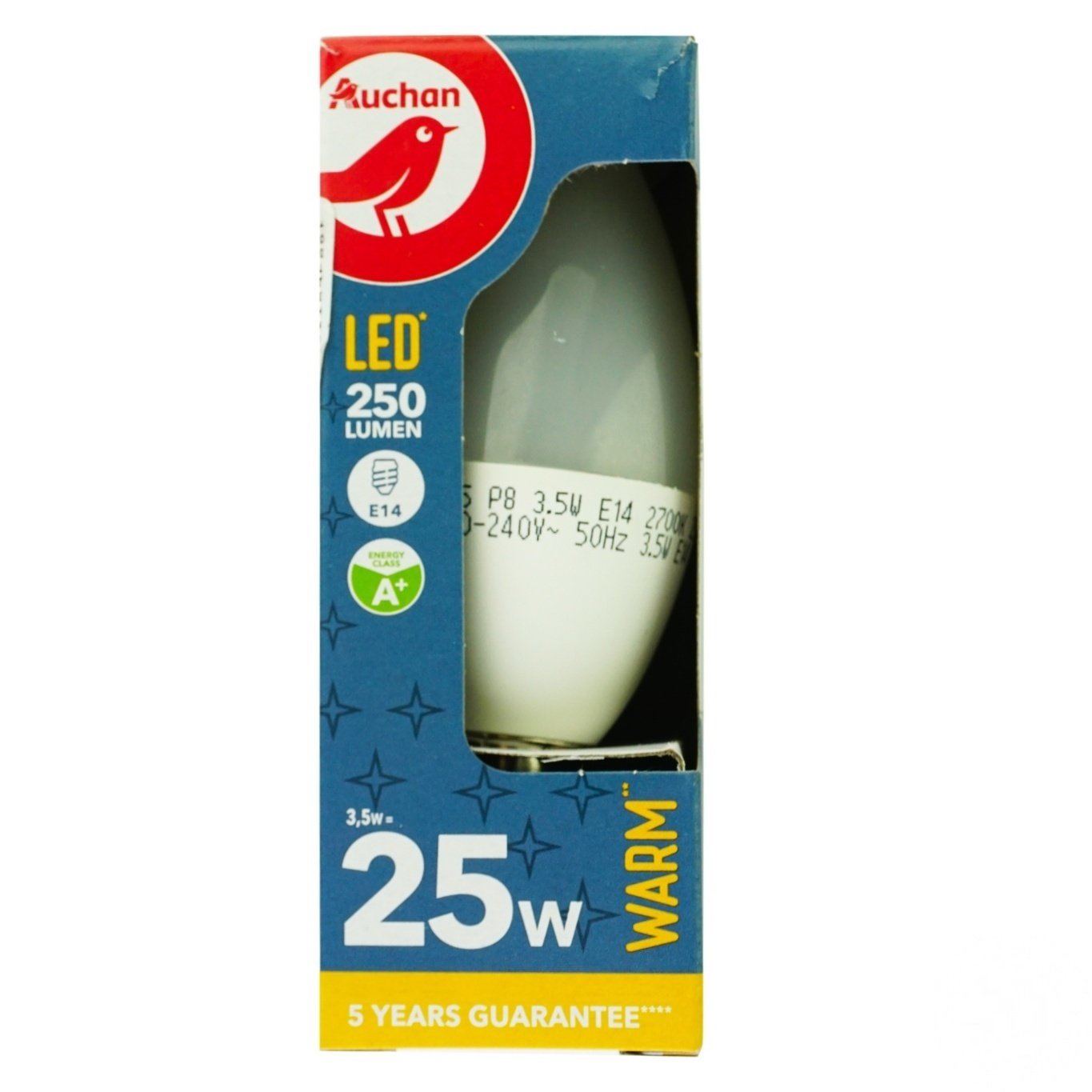 

Лампа Auchan LED С37 3.5W Е14 2700K