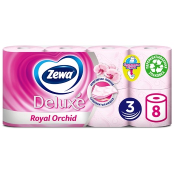 Туалетная бумага Zewa Deluxe Royal Orchid 3-слойная 8шт - купить, цены на ULTRAMARKET - фото 1